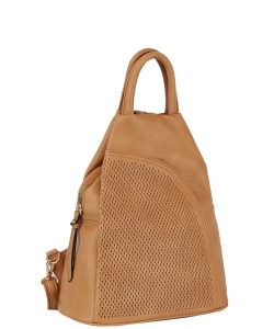 Lazer Cut Convertible One & Double Strap Backpack JNM-0103-1 TAN